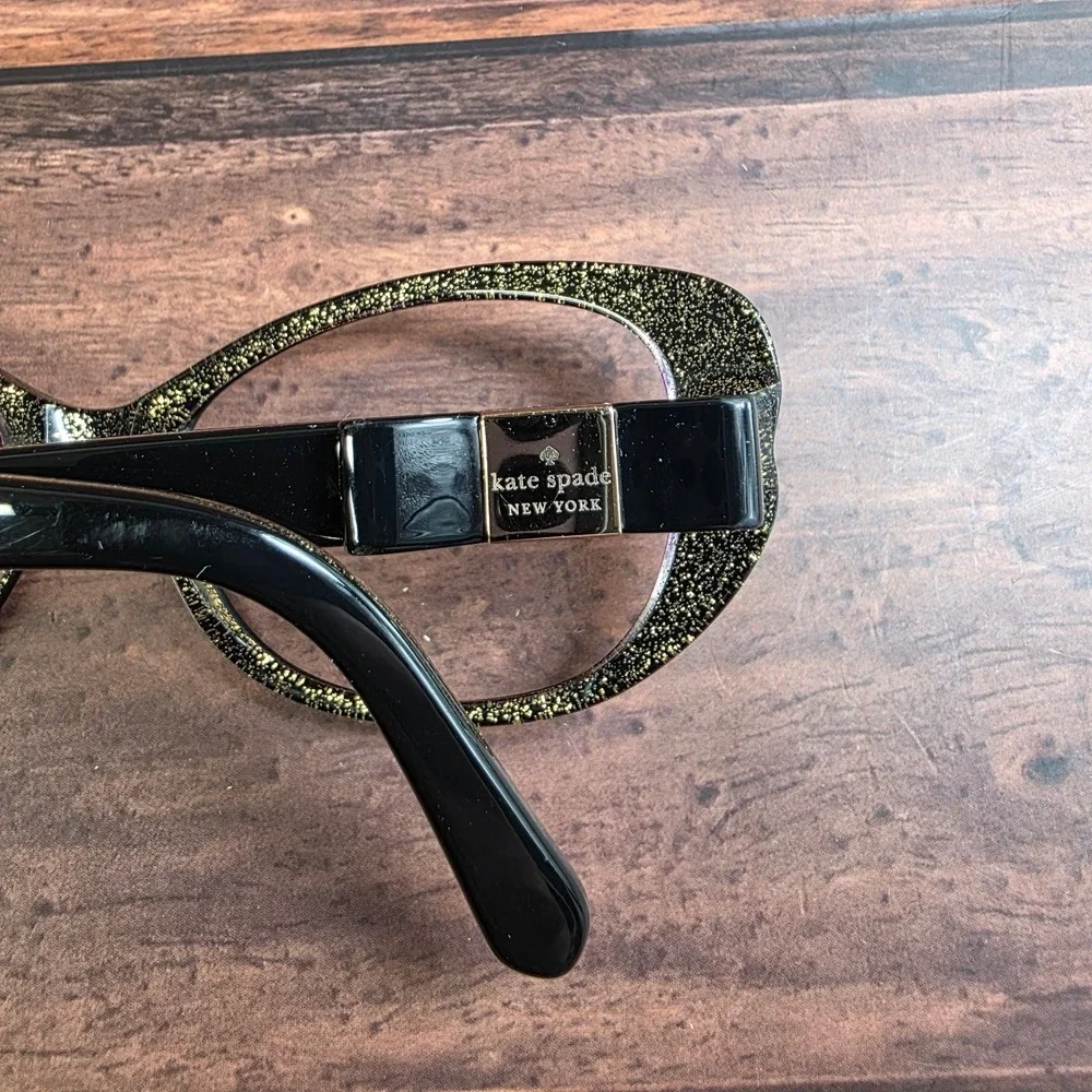 Kate Spade Women's Sunglasses Black‎ Gold Glitter 53mm Cat Eye Frame